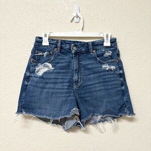 American Eagle Stretch Curvy Mom Jean Shorts Blue Denim Distressed Size 4
